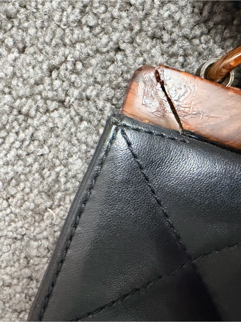 CHANEL Black Quilted Leather Shoulder Bag with Brown Wood Trim - Picture 5 of 11